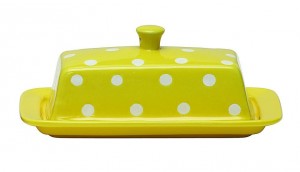 Stoneware Butter Dish with Polka Dots yellow